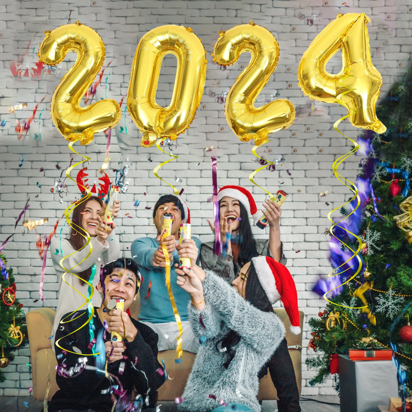 

2024 New Year Party Decoration Balloon Set Gold Foil Happy Year 2024 Number Balloons for Birthday Bridal Baby Shower Holiday