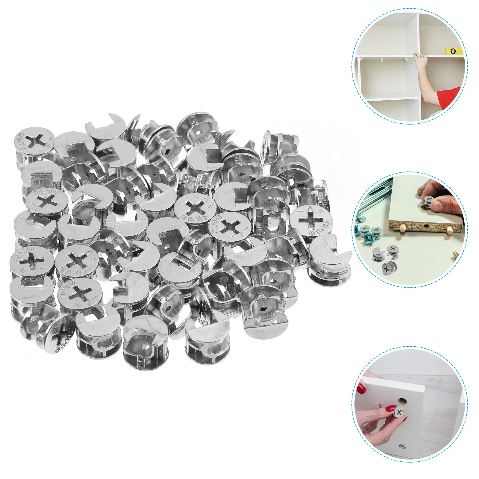 50 Pcs Three in One Eccentric Wheel Furniture Fastener Connecting Iron Wardrobe Panel Cabinet Screw Zinc Alloy Drawer Cam Lock