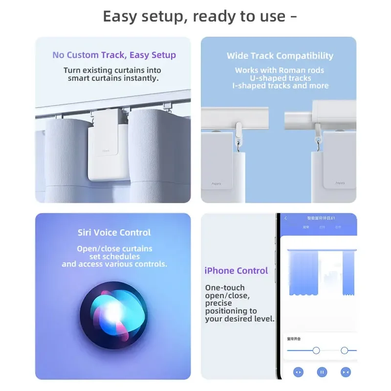 Aqara E1 Smart Curtain Motor Zigbee 3.0 Hub Required Auto Open Close Sunlight Sensing Work with Apple HomeKit via Aqara Home App