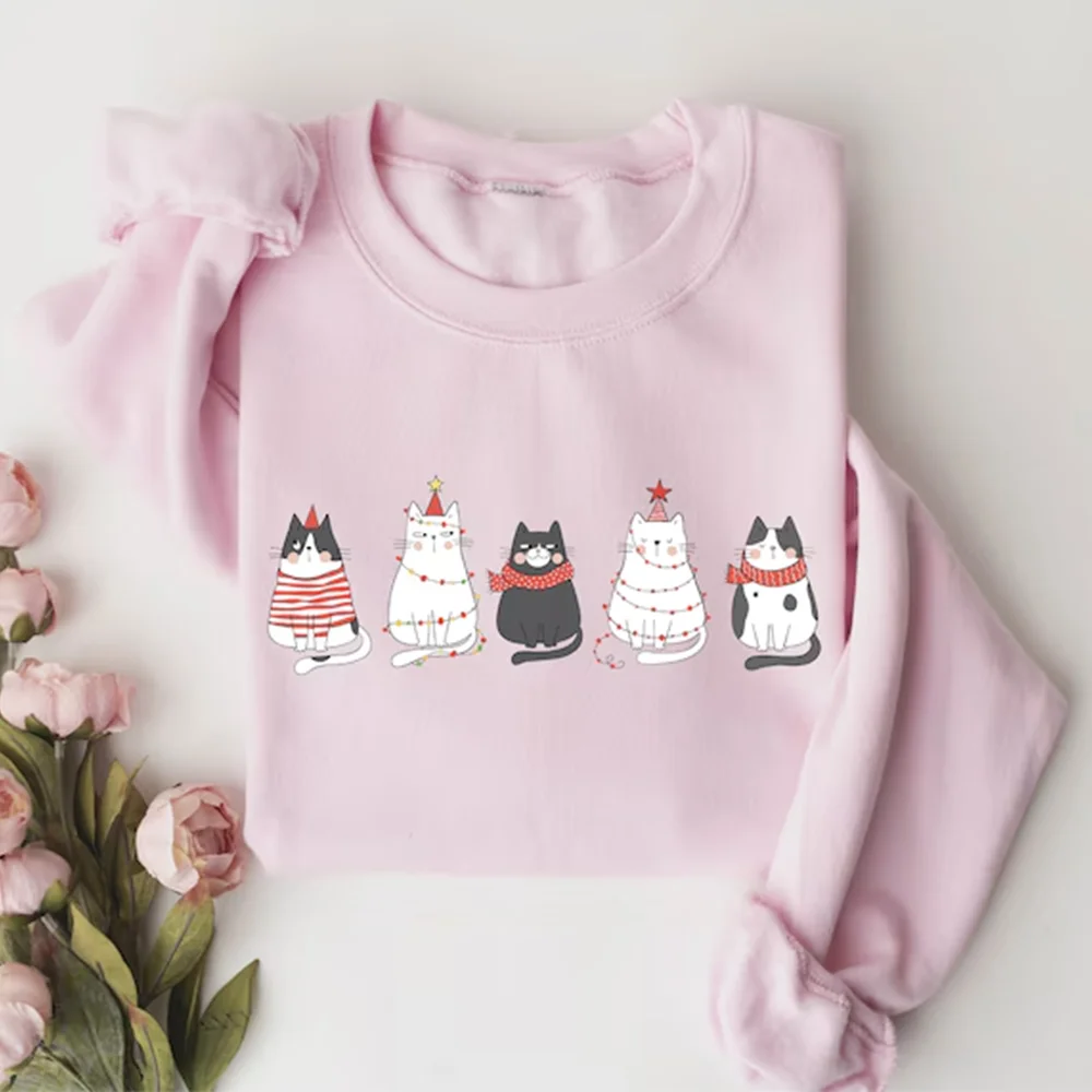 

Cute Cat Christmas Sweatshirt Cat Lover Gift Womens Christmas Long Sleeve Top Holiday Kitten Mommy Winter Outfits Pullovers