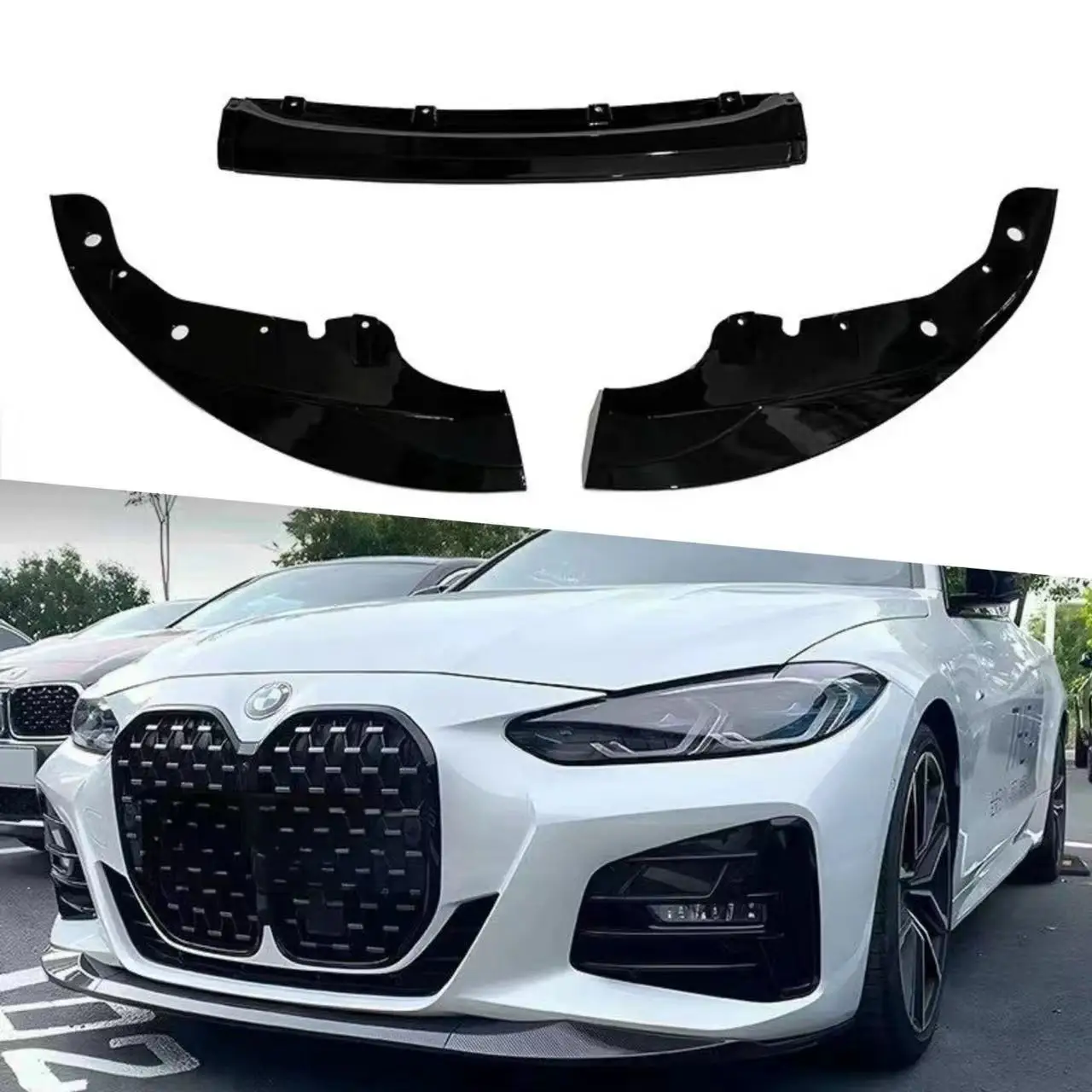 Black Lower Lip Front Bumper Protect Front Skirt Spoiler For 2021 BMW 4series G22 MP Wrap Angle Body Kit