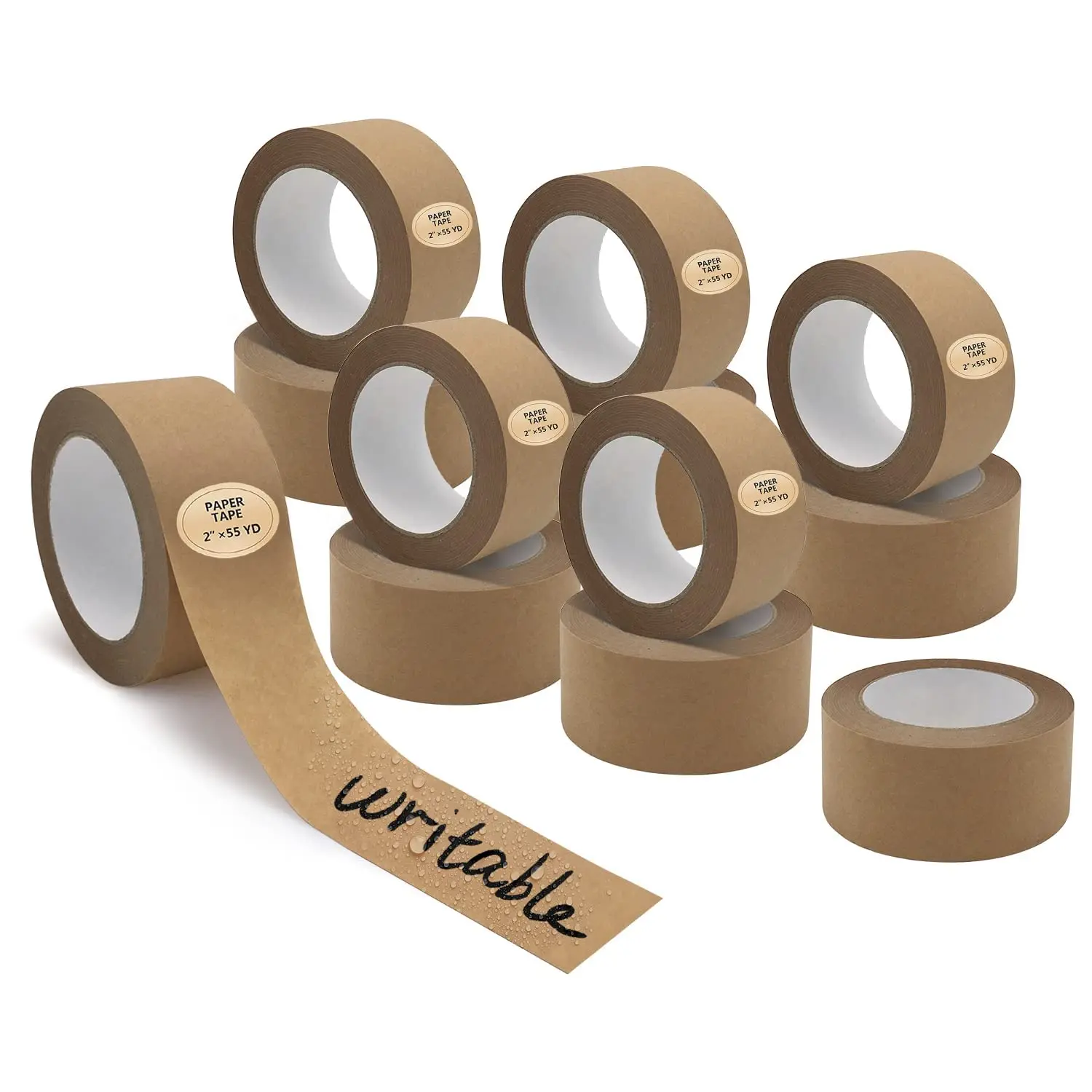 

Brown Paper Tape 2inchx 55YD, Writable Non-Coated Surface - No Water Needed - Tearable,Cardboard Tape, Paper Tape for