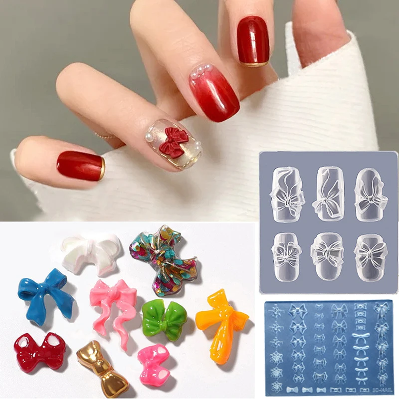 

1pcs Silicone Nail Art Mold Ribbon Bow Gift Shape 3D Stencils Templates DIY Jewelry Kawaii Accessories Manicure Decor Supplies