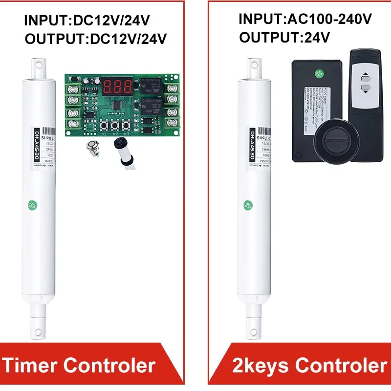 450mm Stroke Electric Linear Actuators Kit With RF Motor Controller 433hz Remote DC12V 24V 300N Reciprocate Straight Pen Type