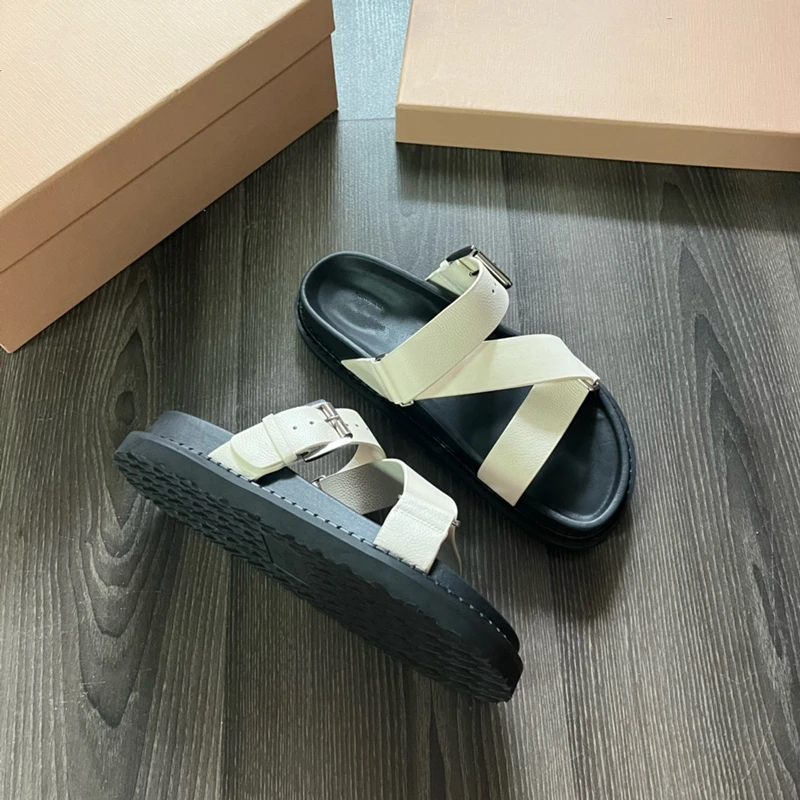 Withered Mules ShoesSlippers Thick Sole Vintage Sandals Women British Minimalist Hand Woven Genuine Leather  Summer