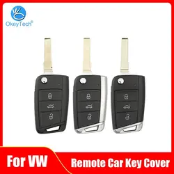 OkeyTech Folding Flip Remote Car Key Shell Case 3 Buttons For Volkswagen For VW Golf 7 GTI MK7 Skoda Octavia A7 Seat Metal Edge