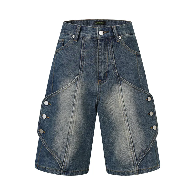 Punk Style Hip Hop Casual Denim Shorts Hi Street Cargo Streetwear Jeans Shorts For Male Patchwork