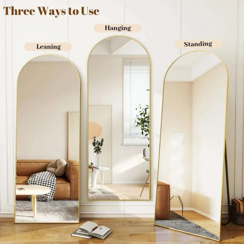 64"x21" Arched Gold Mirror Full Length, Standing Hanging or Leaning Full Body Mirror with Aluminum Alloy Frame