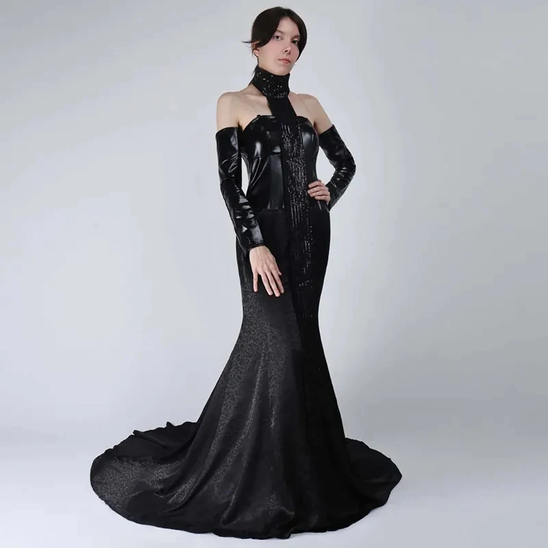 

KKL3Women Halloween Performance Padme Amidala Black Dress Cosplay Costumes k15[[