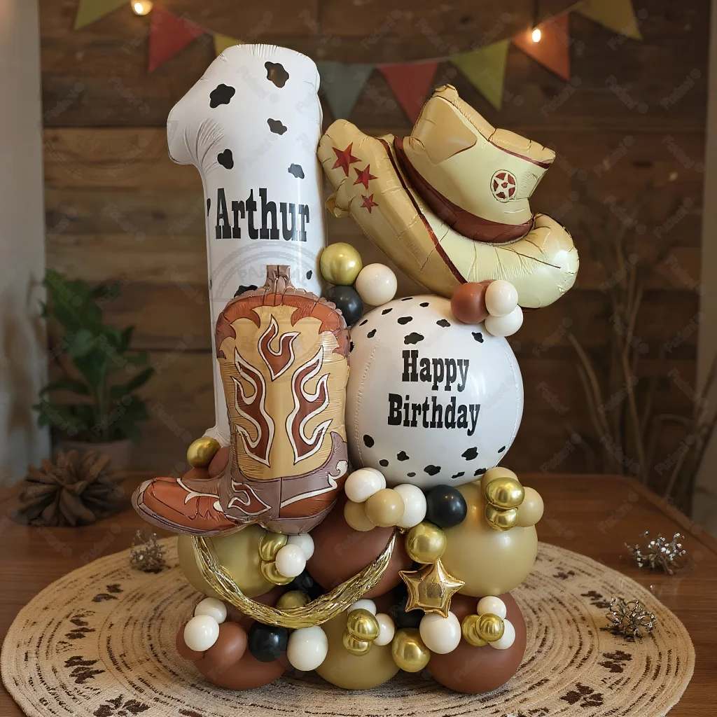 64PCS Cowboy Party Brown Cow Print Latex Balloon Garland Balloon Column Set Cowboy Tribe Theme Kid Birthday Party Decor Supplies
