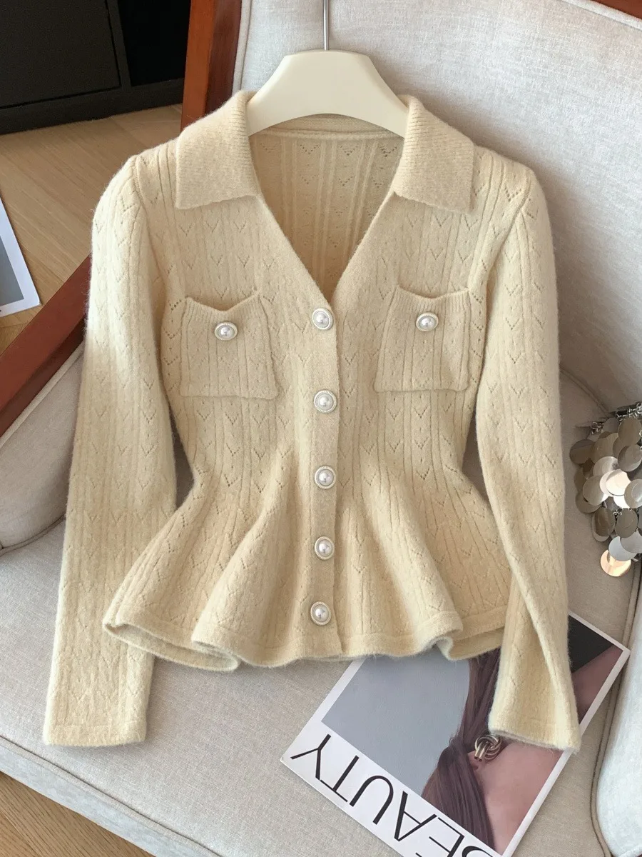 

Slim Fit ort Knitted V-Ne Cardigan Women's Autumn Winter Fi Tail Skirt Design Warm Outerwear Faionable Casual Sle