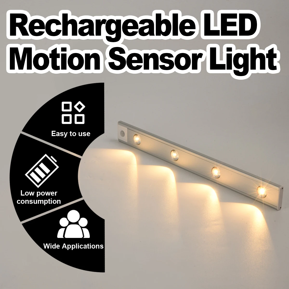 

Ultra Slim Led Motion Sensor Light Strip Paste Wall Lamp Usb Night Pir 10cm-50cm USB Type C Rechargeable 3 Colors Cabinet Closet