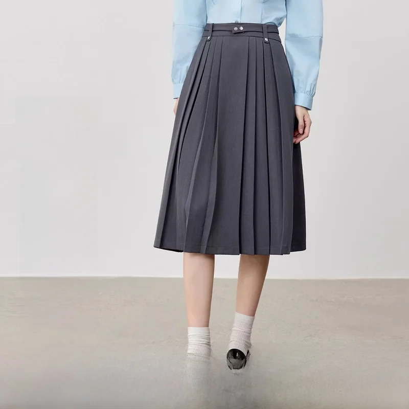 

Деловая юбка-миди А-силуэта для женщин, весна 2026, со съемным поясом, 3D плиссировка, полиэстер, простой городской стиль