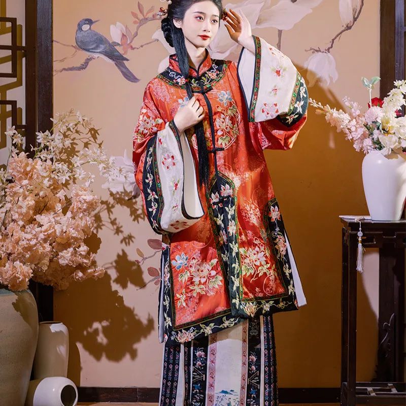 

Qing Pingyao Jinshang Young Mistress Clothing Placket round Neck Dynasty Horse-Face Skirt Heavy Industry Long Embroidery Suit