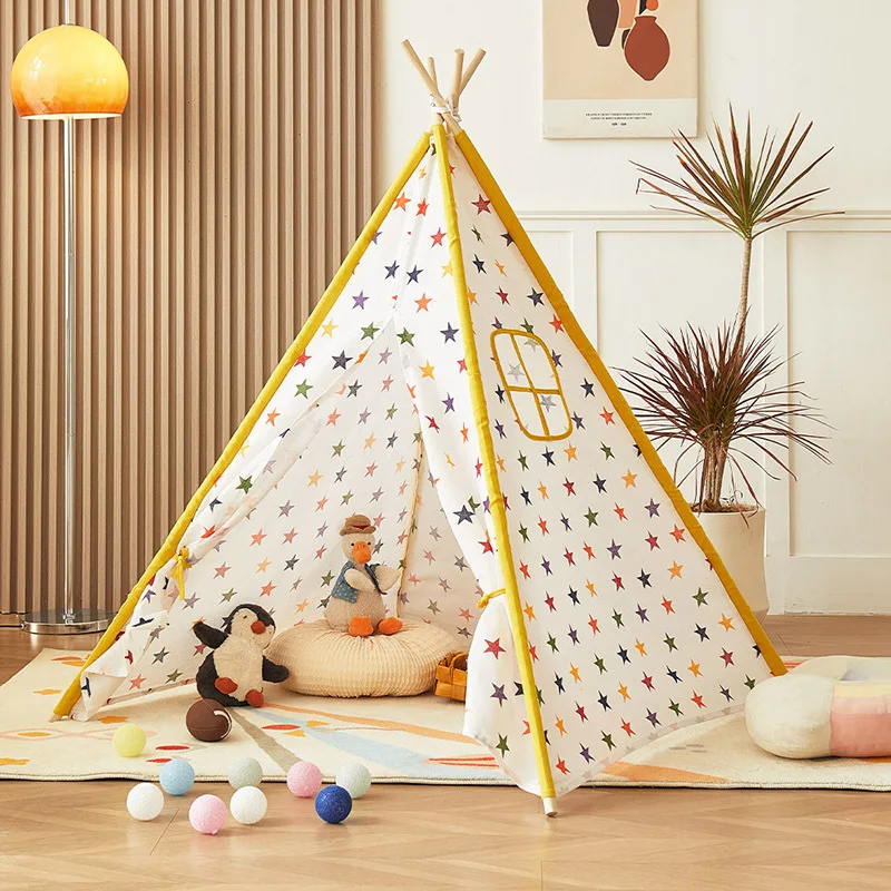 Dropshipping 1.3M Kids Tent Tipi Draagbare Kinderen Speelhuis Indoor Outdoor Camping Huis Cadeau Jongens Meisjes Tenten Wigwam