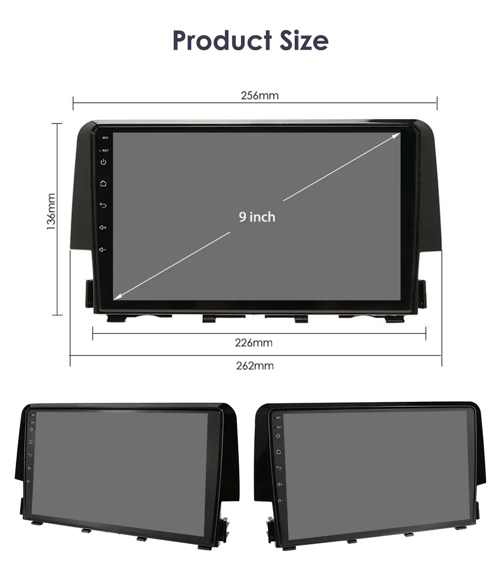 9 "tela qled sem fio carplay estéreo navegação gps para honda civic 10th 2016-2021 android rádio do carro reprodutor multimídia bt rds