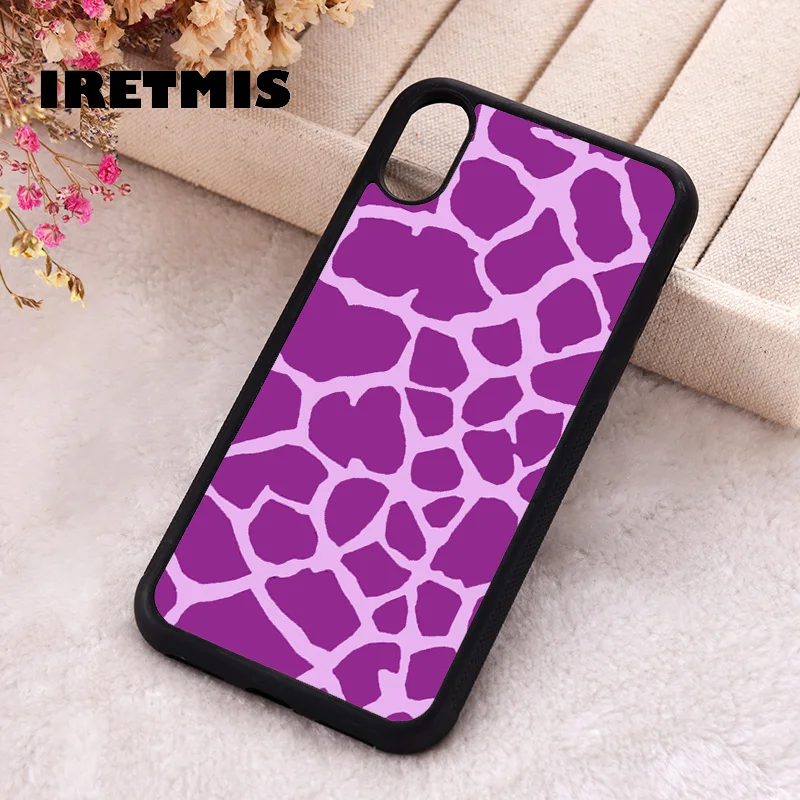 Iretmis Phone Cover Case For iPhone X XS Max XR 11 12 13 PRO MINI 14 15 16 Plus Rubber Silicone PURPLE GIRAFFE SKIN