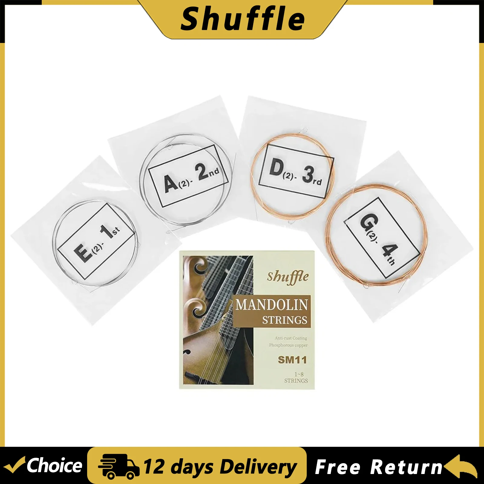 Shuffle SM11 8-strings Mandolin Strings Phosphor Bronze Anti-corrosion Coating Strings Mandolin Guitar Parts Accessories