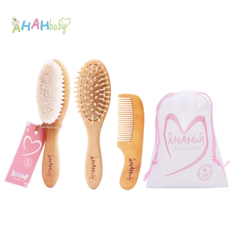 Baby Hair Brush For Newborn Personalized Logo Baby Brush kids comb set Soft Goat Bath Brush Wooden Hair Brush  For Baby Kids