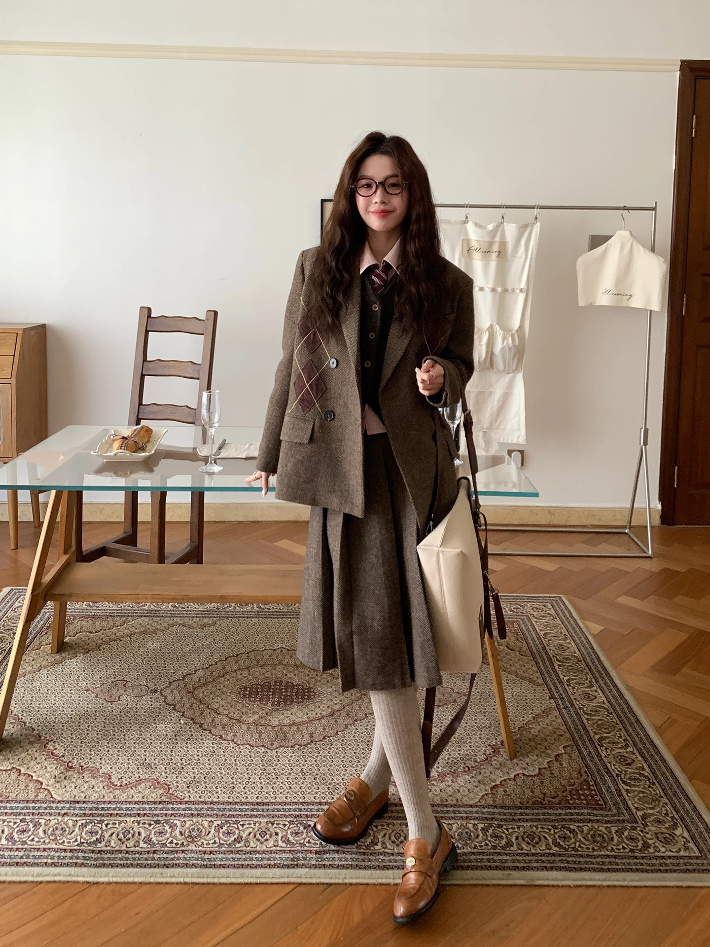 

High nce Sensation Retro Briti Sle Woolen Cheered Suit Jaet Korean Sle Woolen Diamond Pattern Women's Coat