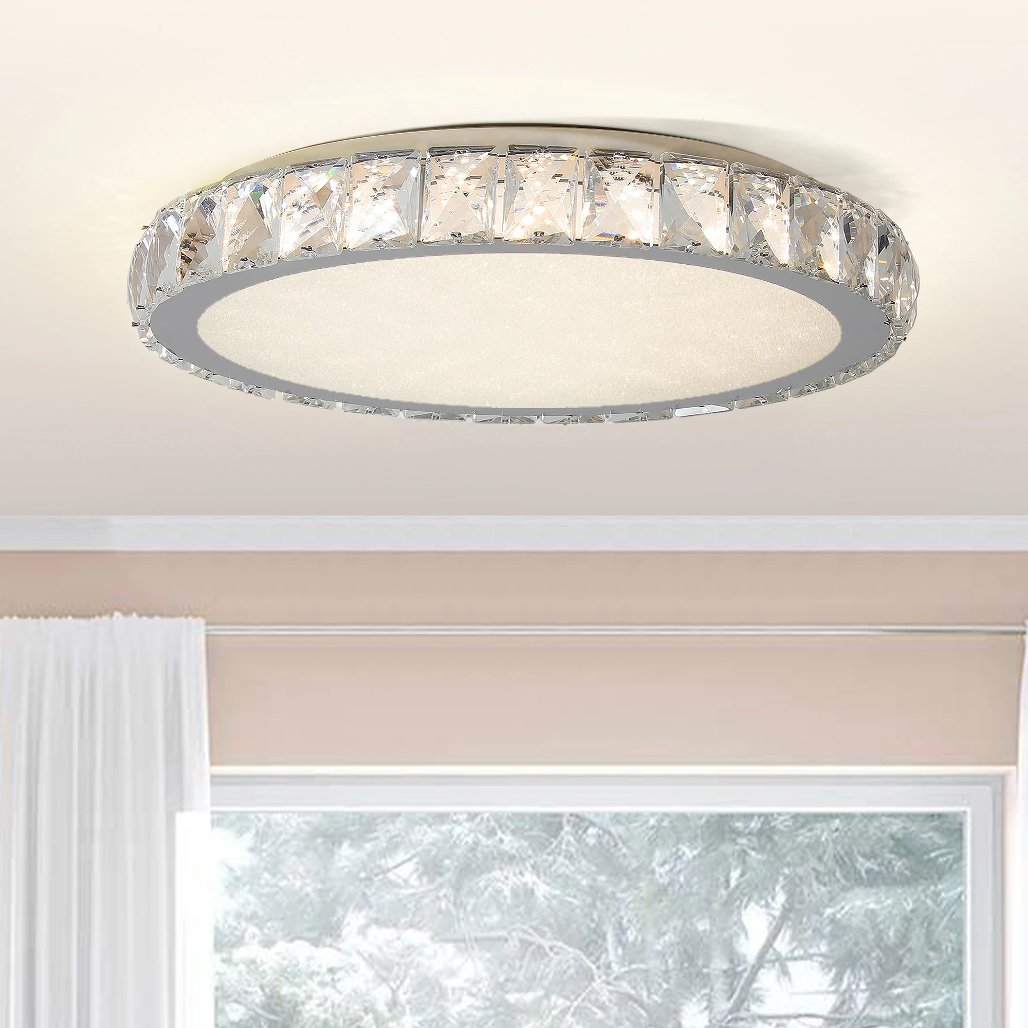 Luz de techo LED de cristal, montaje empotrado de 19,7 pulgadas, accesorio moderno regulable de 45 W, ahorro de energía, perfecto para sala de estar, dormitorio