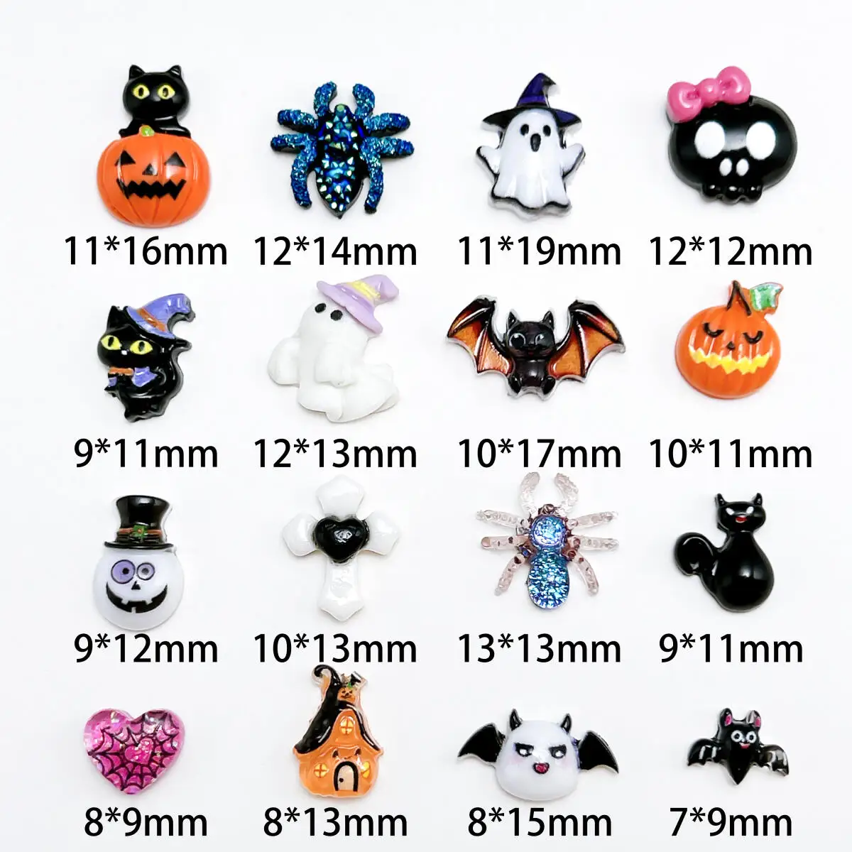 3D Simulated Creative Halloween Series Resin Nail Art Decorations Random Mixed Ghost Pumpkin Tombstone Cat Nail Charms DIY Nails