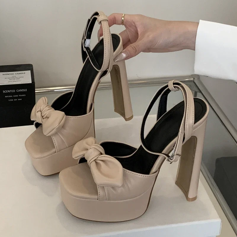 

Eilyken дизайнерские женские сандалии на платформе с квадратным носком и узлом-бабочкой, банкетные туфли на высоком каблуке с пряжкой и ремешком в уличном стиле
