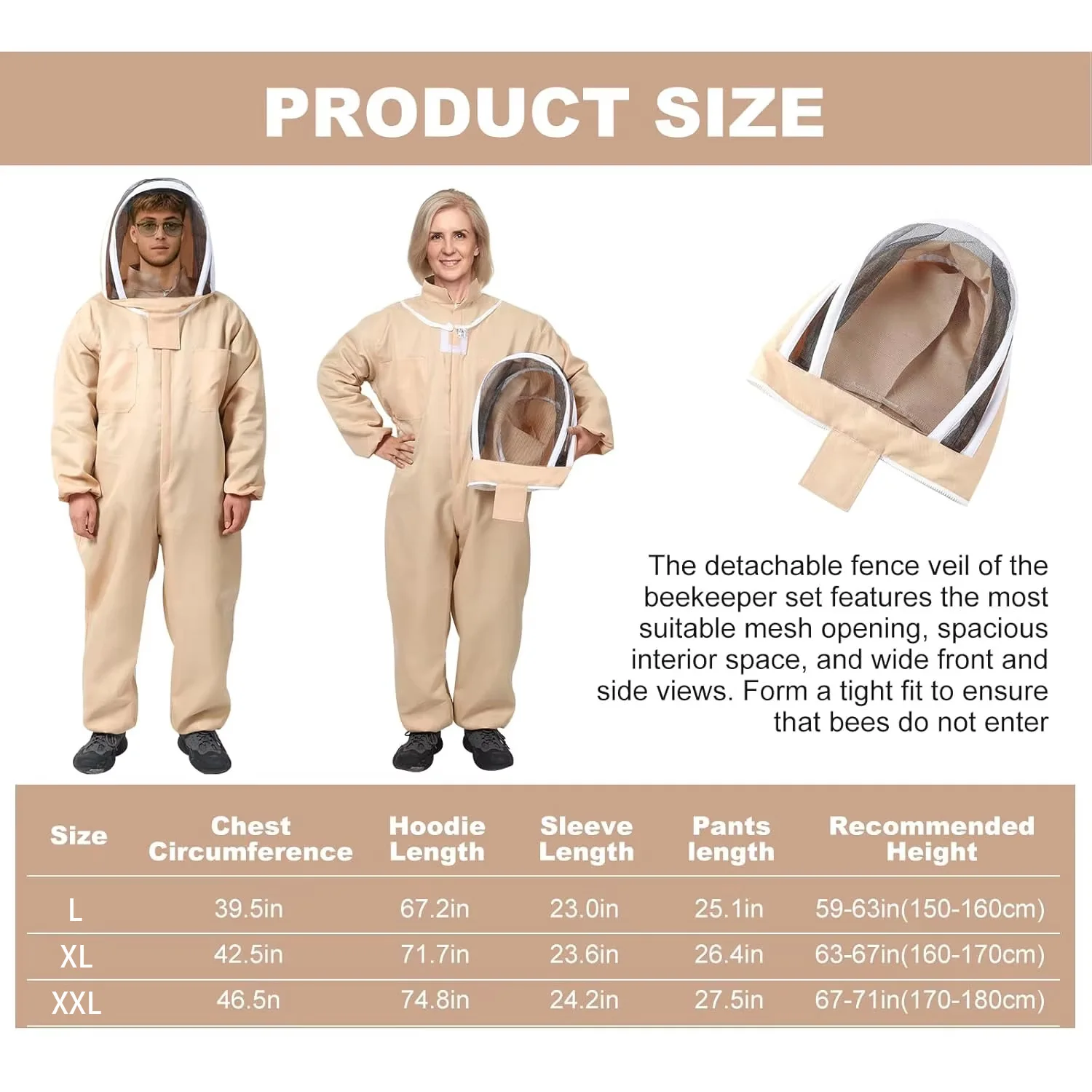 1 Set Professional Ventilated Full Body Beekeeping Bee Keeping Suit With Gloves Cotton Beekeeper Costume For Honey Harvesting view 6