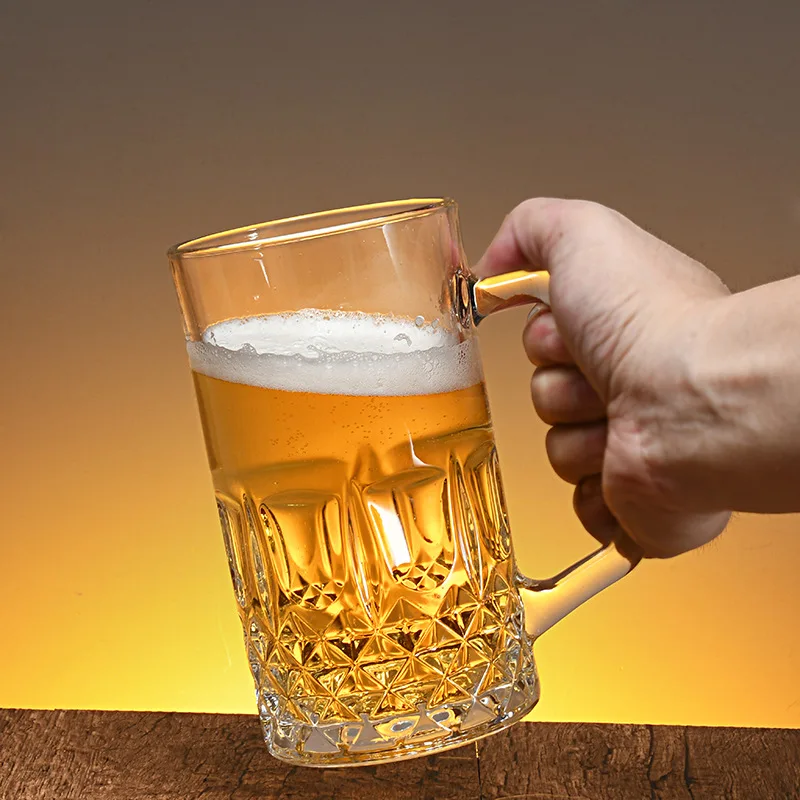 400ml/600ml Thick Bottomed Beer Glass Household Large Capacity Draft Beer Glass with Handle Drinkware Vintage Foreign Wine Glass