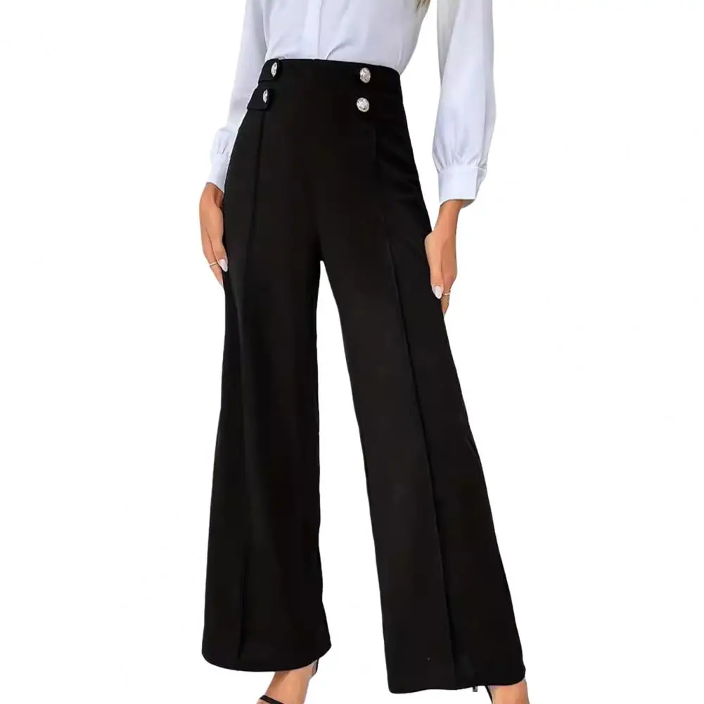 

Wide-leg Trousers Stylish High Waisted Wide Leg Pants for Women for Work Wear Spring Autumn Featuring Button Detail Spring