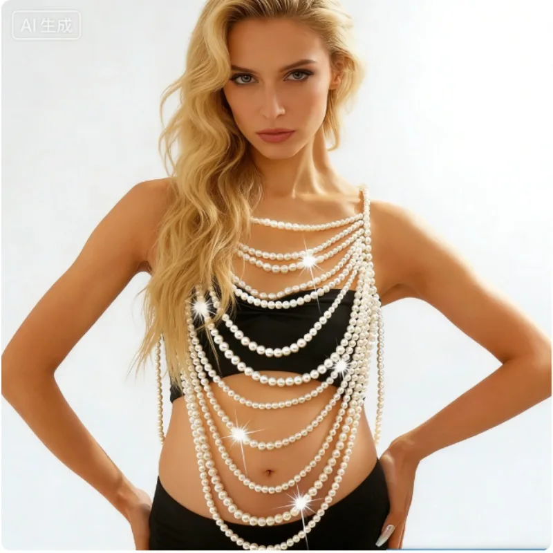 

Фотосессия для беременных, жемчужная опора-жемчужная цепочка для тела, ожерелье на плечо, верхние украшения для тела для женщин, модные цепочки для бюстгальтера на свадьбу