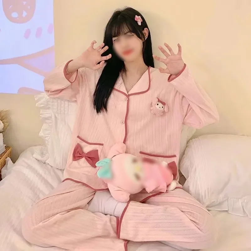 

Sanrio My Melody женские пижамы Kawaii с героями мультфильмов для молодых девушек, осенние брюки для отдыха с длинными рукавами, студенческий комплект домашней одежды, новый стиль