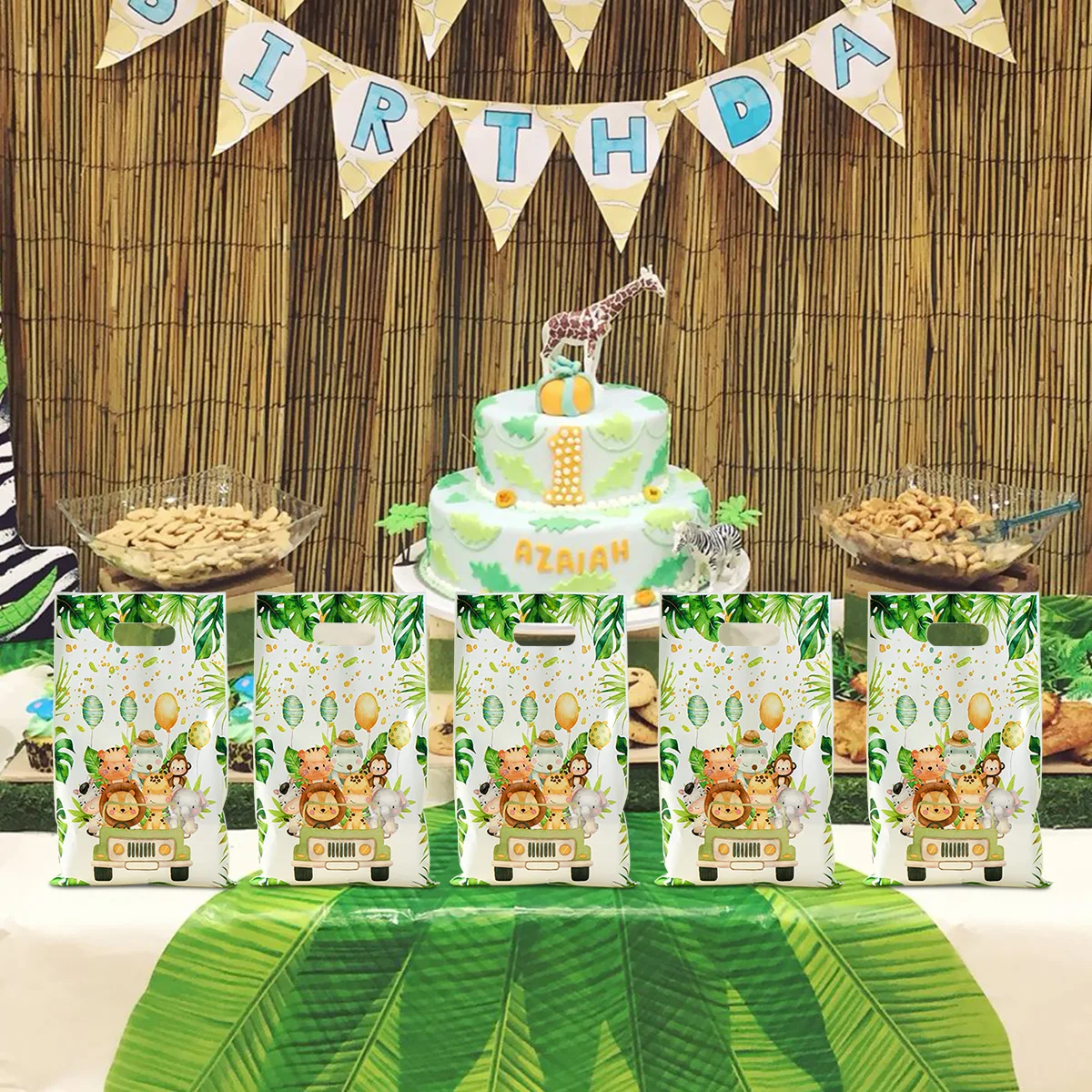 Jungle Animals Party Candy Gift Bags Biscuit Packing Bag Wild One Gift Bag for Guest Kids Birthday Party Supplies Baby Shower ﻿