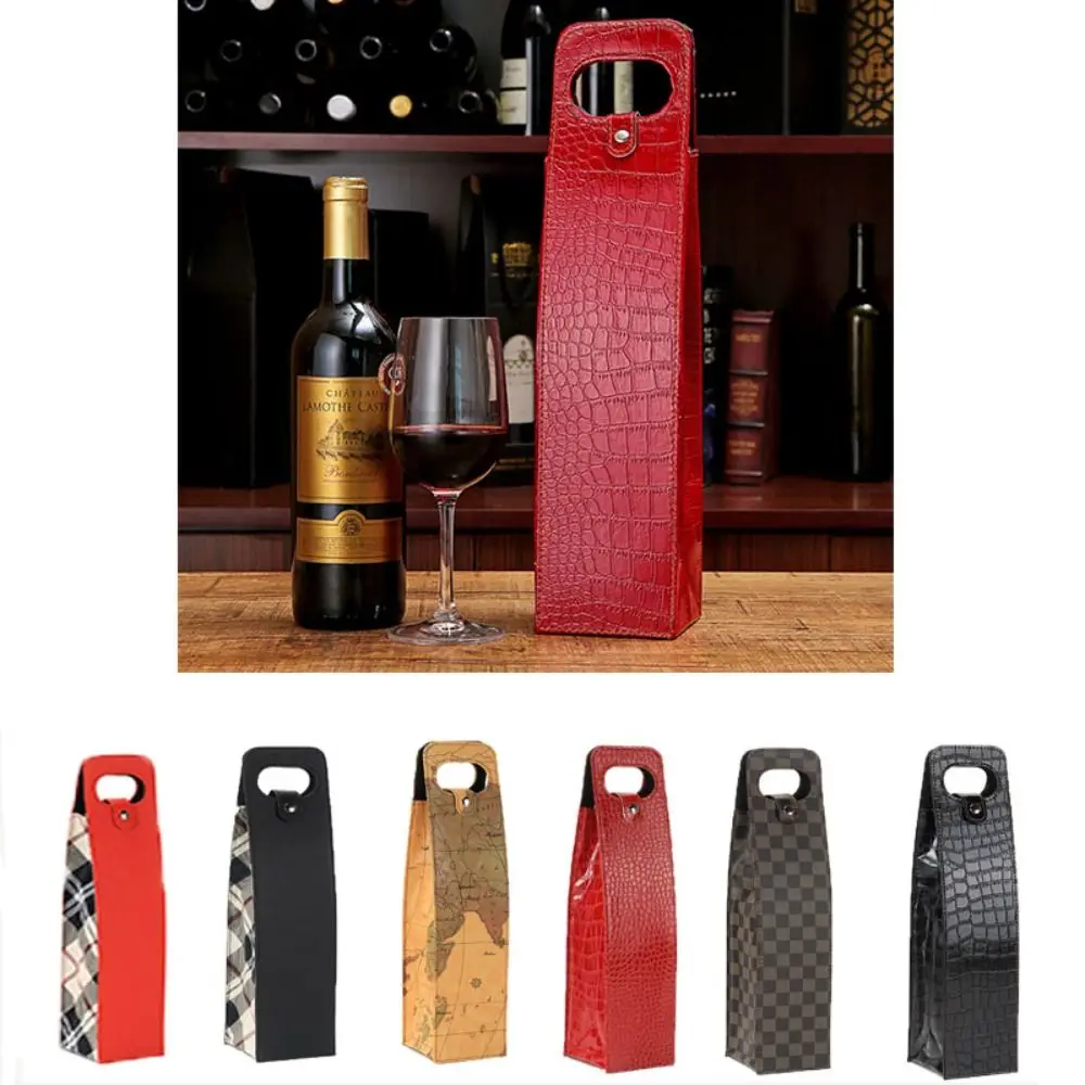 With Handles Leather Wine Bags PU Leather Business Style Wine Bottle Packaging Bag Single Bottle Packaging