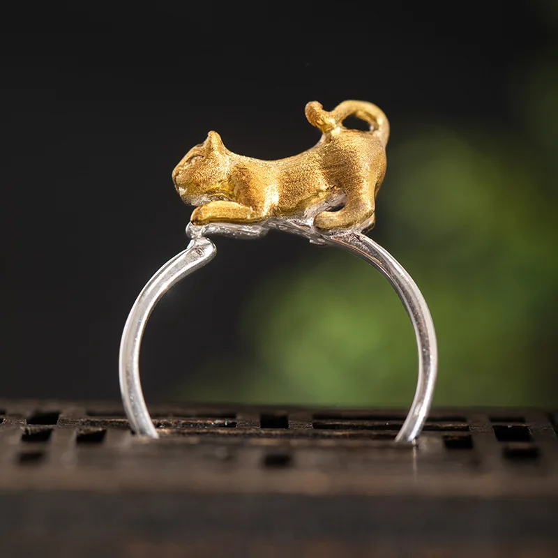 

Новое серебро 925, позолоченное, оригинальный дизайн, 3D кольцо с котом для женщин, модные и милые ювелирные изделия на День святого Валентина, подарок