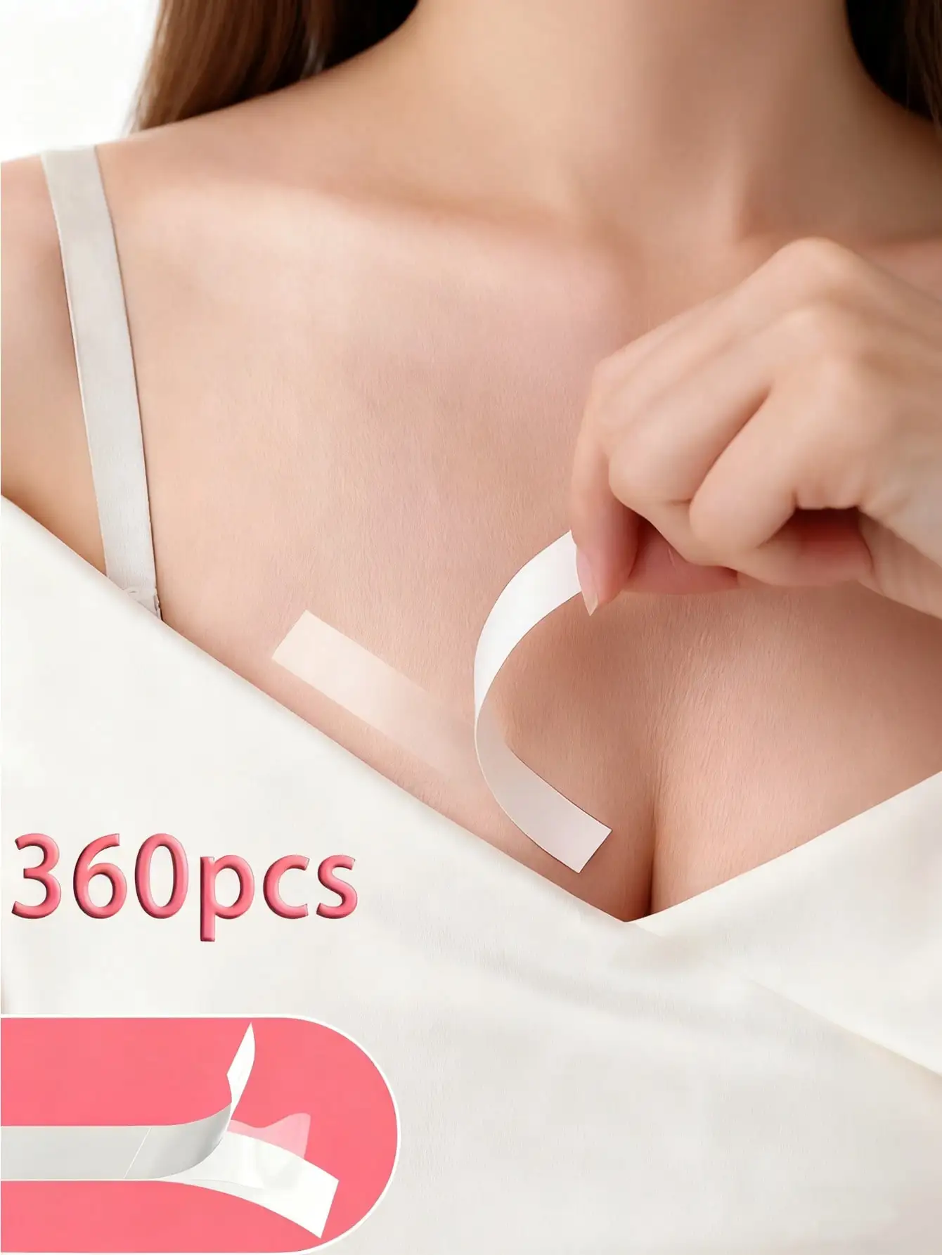 

360Pcs invisible double sided clothing stickers, portable anti-slip breast lift tape. Gentle skin-friendly adhesive strips, practical accessory for women daily outfit wearing