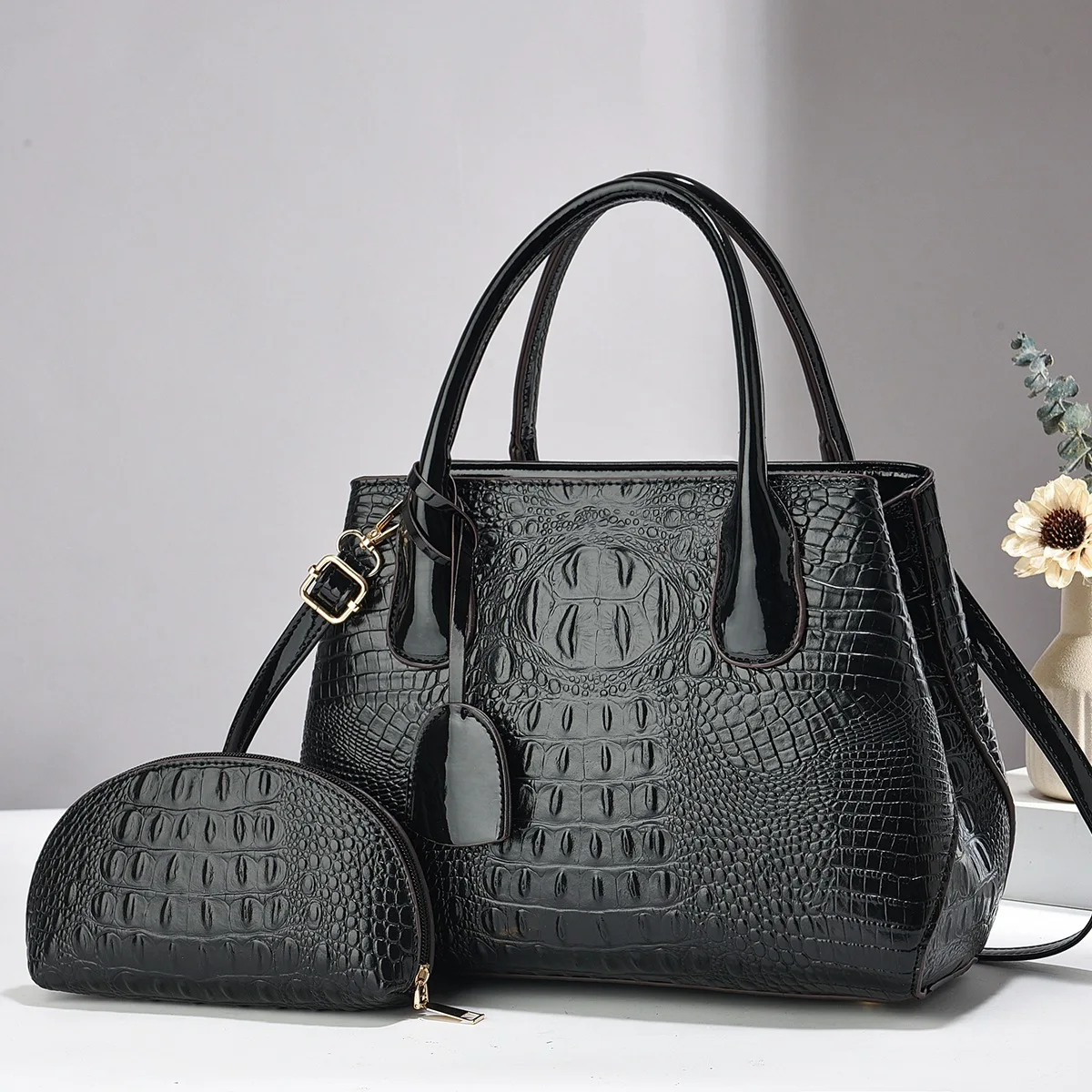 Women Handbag Tote Leather Luxury Crocodile Pattern Top-handle Bags Designer Crossbody Bags Female Retro Tote Handbags Purse