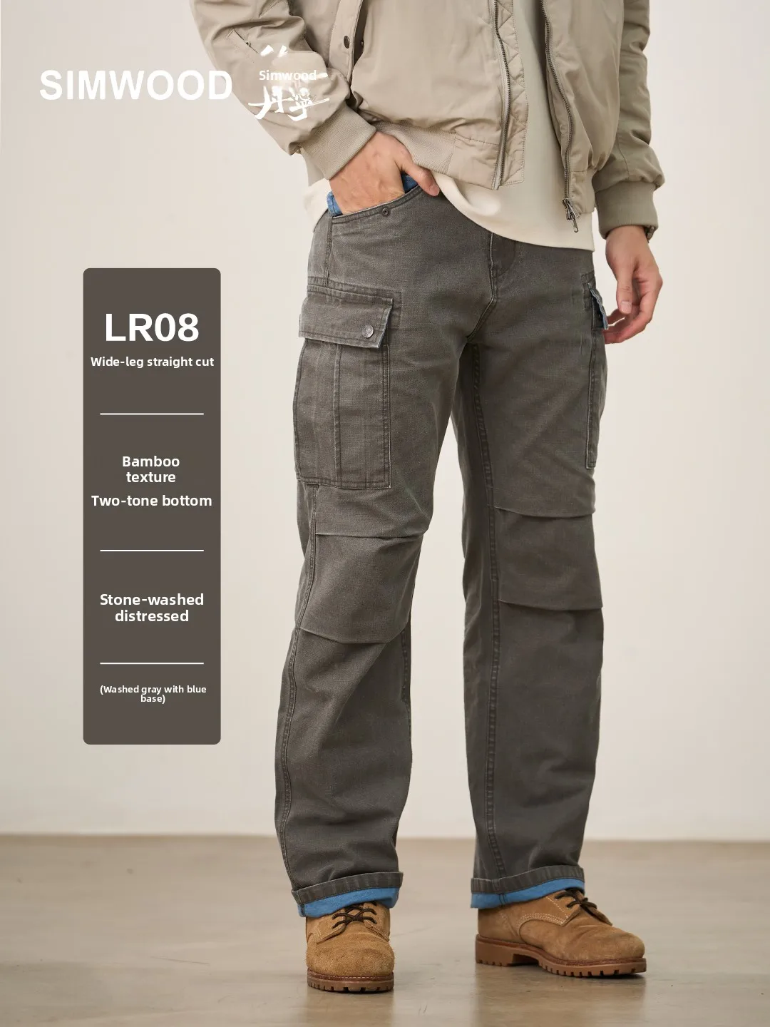 

Брюки рабочие SIMWOOD Denim LR08 04OZ, двухцветные, из бамбукового хлопка, свободного кроя, со средней посадкой, повседневные