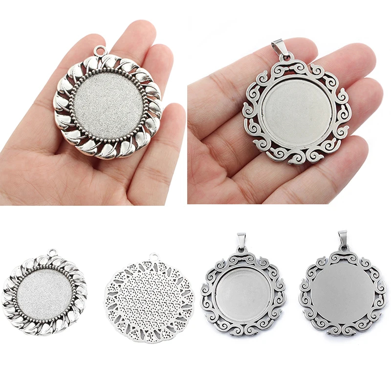 

Stainless Steel Pendant Base Setting Lace Flower Cabochon Cameo Tray for DIY Jewelry Pendants Necklace Making Findings Supplies