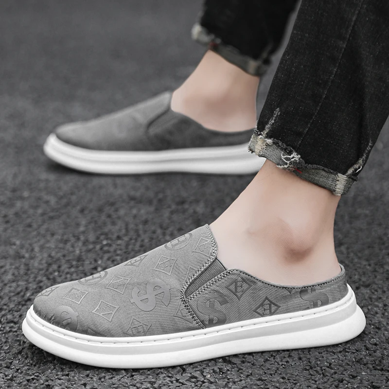 Summer Ice Silk Cloth Men Casual Shoes Breathable Platform Half Slippers Men Comfortable Non-slip Sport Shoes Lazy Walking Shoes