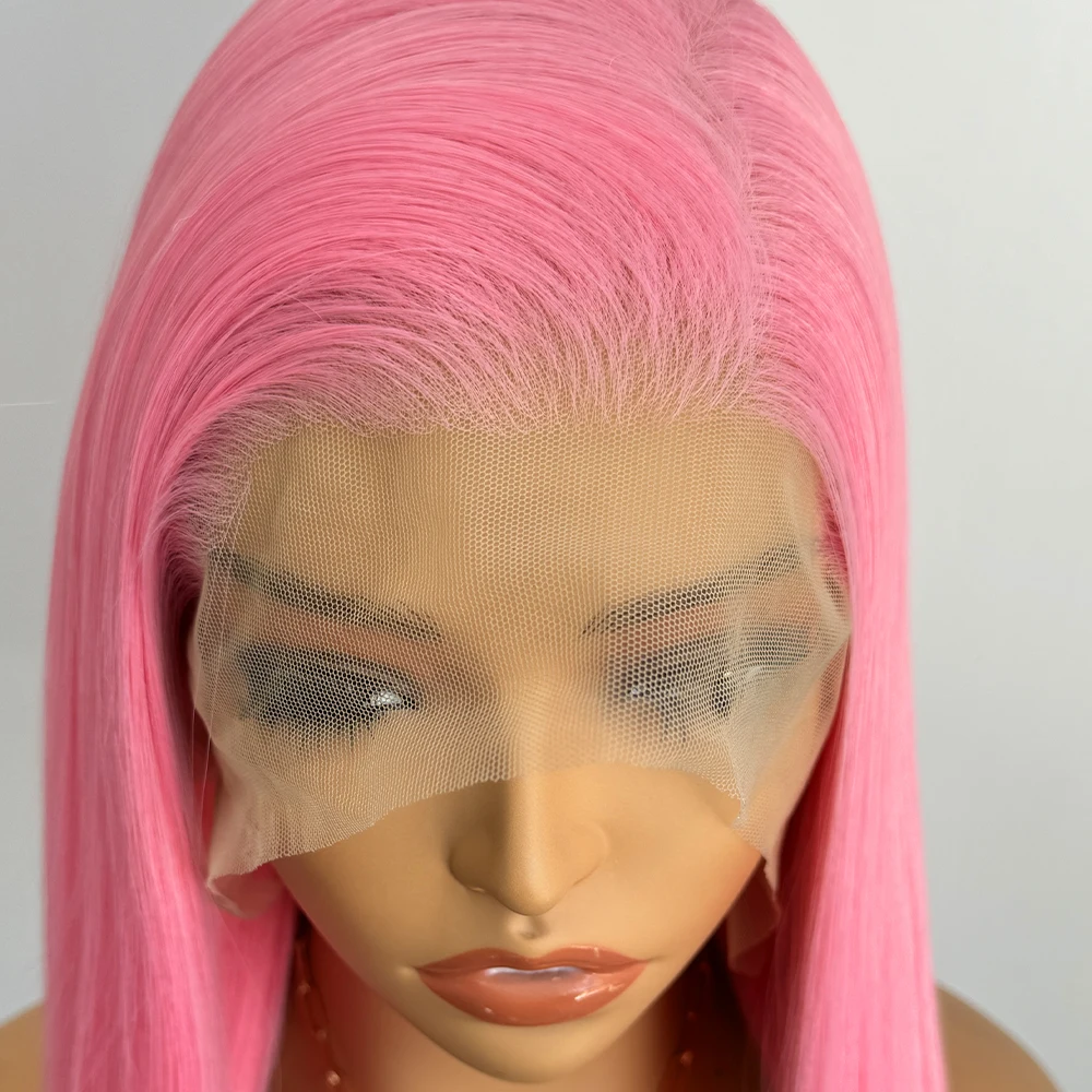 핑크 스트레이트 가발 13*4 합성 레이스 프론트 가발 여성용 핫핑크 롱 실크 스트레이트 가발 프리 파트 데일리 코스프레 가발