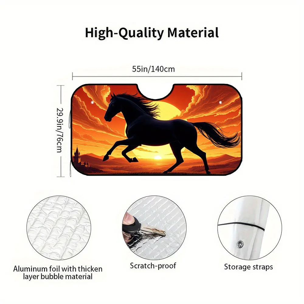 قطعة واحدة، حاجب من الشمس للسيارة بنمط حصان غروب الشمس للنافذة الأمامية، قابل للطي وعملي، مثالي للشارع الضواحي والصباح #3