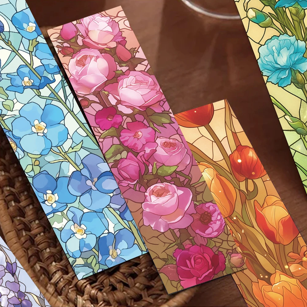 30pcs Floral Stained Glass Bookmarks Reading Pages Books Tagged Students Stationary Supplies DIY Creative Aesthetic Bookmark