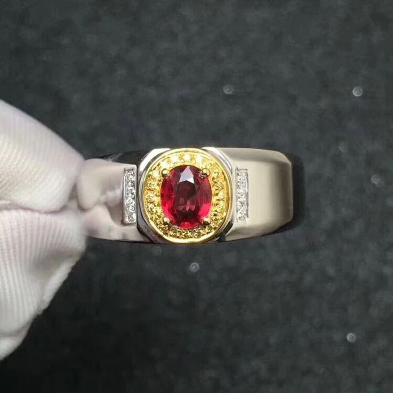 

Classic Design New In Two Color Craft Party Couple Ring Oval Red Gemstone Rings Fashion Wedding Men's and Women's Jewelry