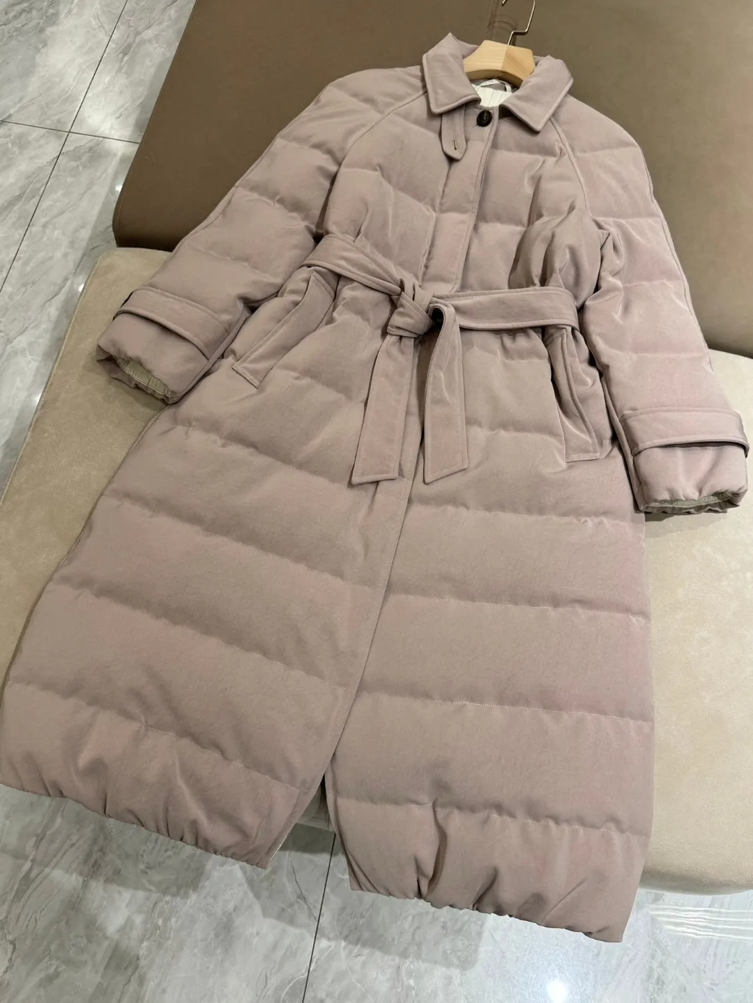 Winter Women's Quilted Mid-length Windbreaker Goose Down Jacket Waist-tie Long Coat