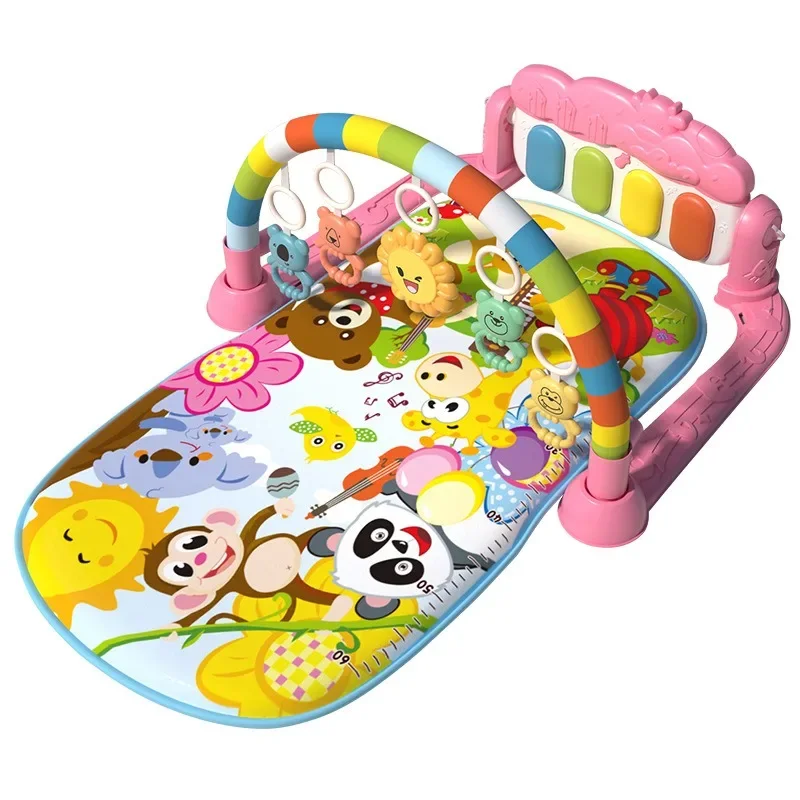 Baby Gyms Play Mats Toy Musical Kick Piano Tummy Time w/ Rattles Bridge Breathable Mat for Baby 1/2/3/6/9months+