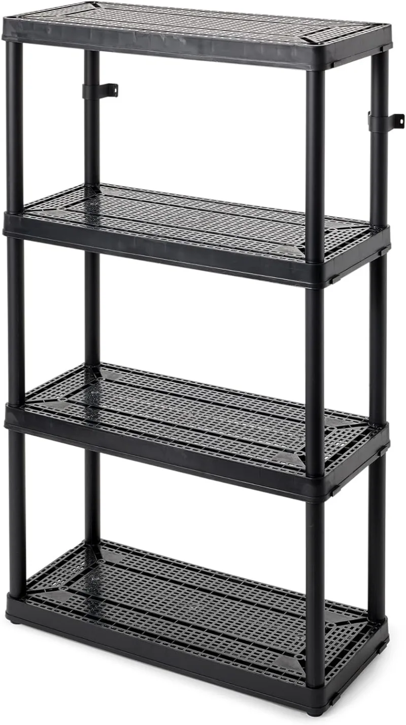 

Gracious Living 14" x 32" x 54.5" 4-Shelf Tier Resin Multi-Purpose Medium Duty Indoor Garage Storage Organizer Shelves, Black