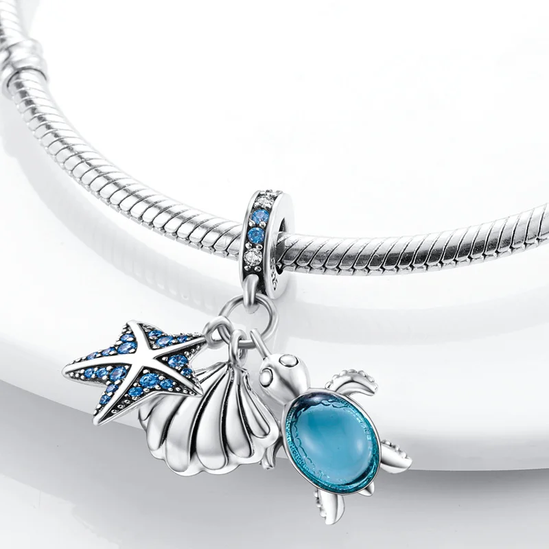 Ciondoli in argento sterling 925 con polpo, tartaruga marina, delfino, zirconi blu oceano, adatti per bracciale originale Pan, gioielli con ciondolo per regalo da donna
