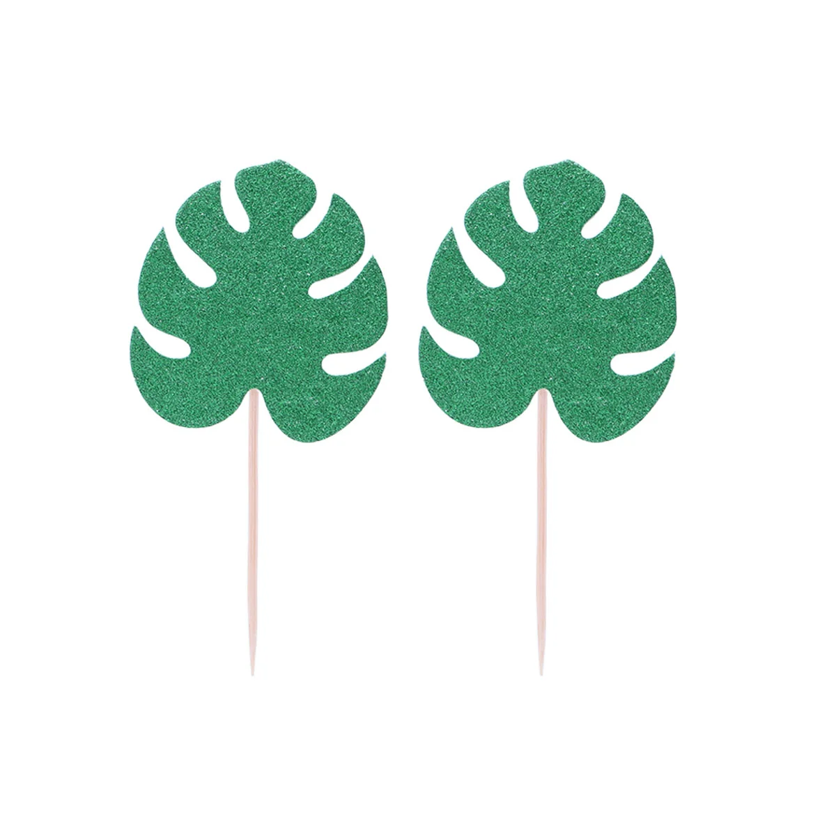 20pcs Monstera Leaf Cake Toppers Tropical Palm Leaves Cupcake Topper Hawaiian Luau Party Decoration (Deep Green)