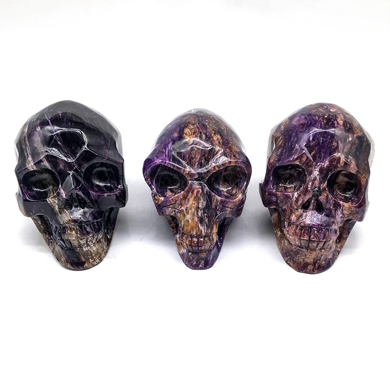 Wholesale Natural Crystal Skulls hand made purple Charoite skulls carving for decoration and sale